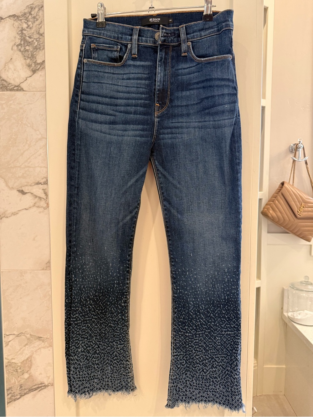 Hudson Jeans Dark Blue Cropped Ankle Jeans with Speckled Fade
